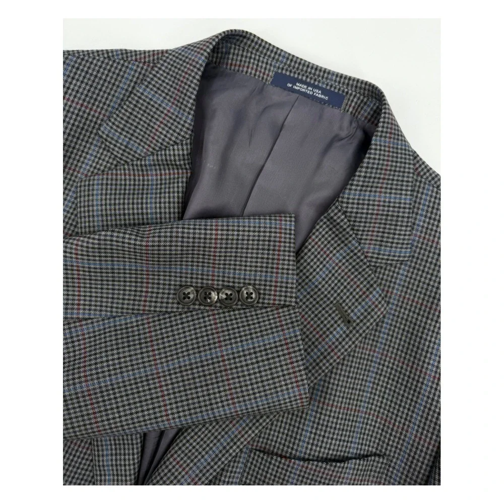 Joseph Abboud Sport Coat Mens 44L Blue Gray Check Wool Blazer Jacket Made USA - Picture 1 of 11